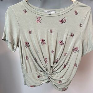 Papaya Sage Floral Twist Crop Top